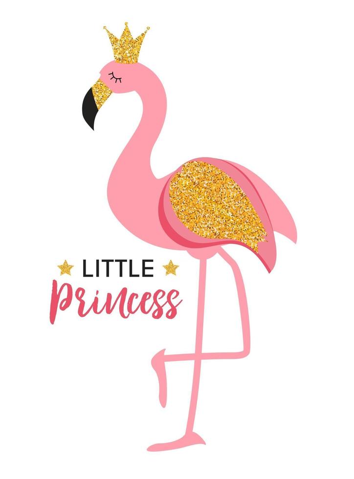 Cute Little Princess Abstract  Background with Pink Flamingo Vector Illustration