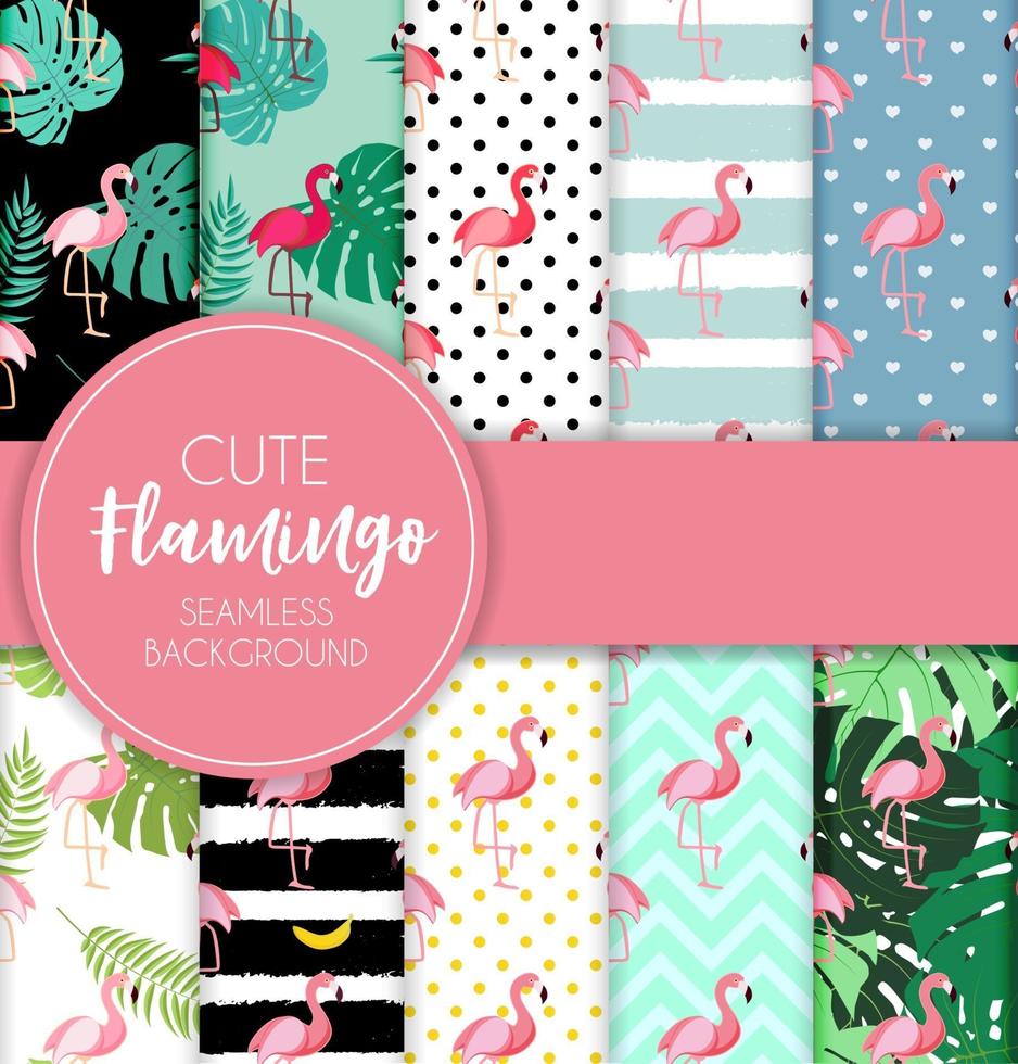 Cute retro seamless flamingo pattern collection set fondo ilustración vectorial vector