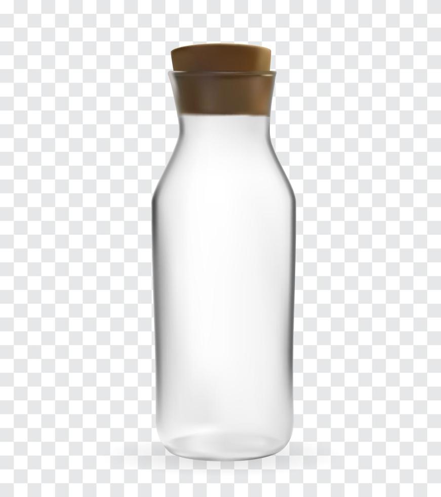 Modelo 3d realista de botella de vidrio con tapa sobre fondo transparente. ilustración vectorial vector