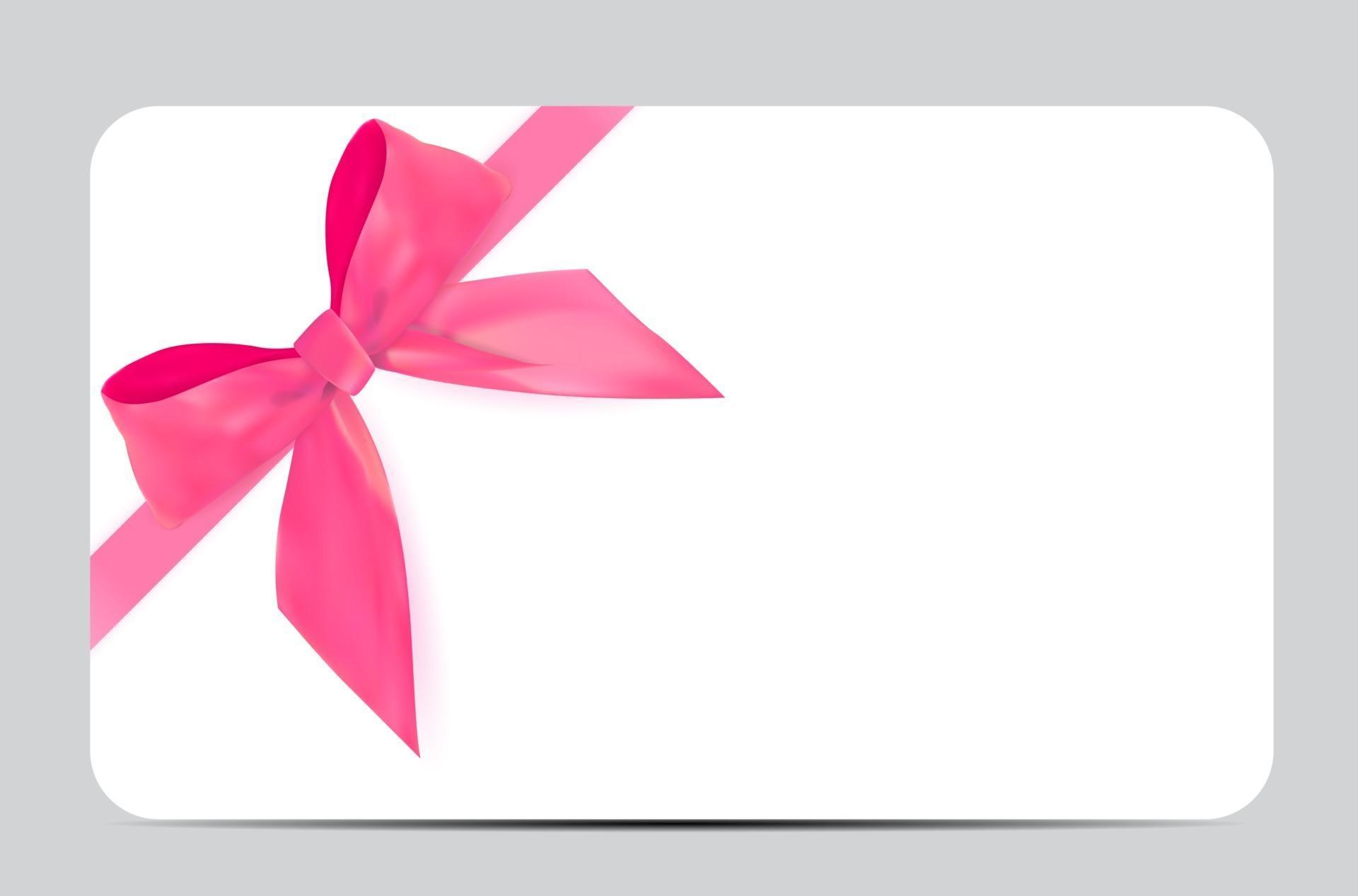 plantilla de tarjeta de regalo en blanco con lazo rosa y cinta