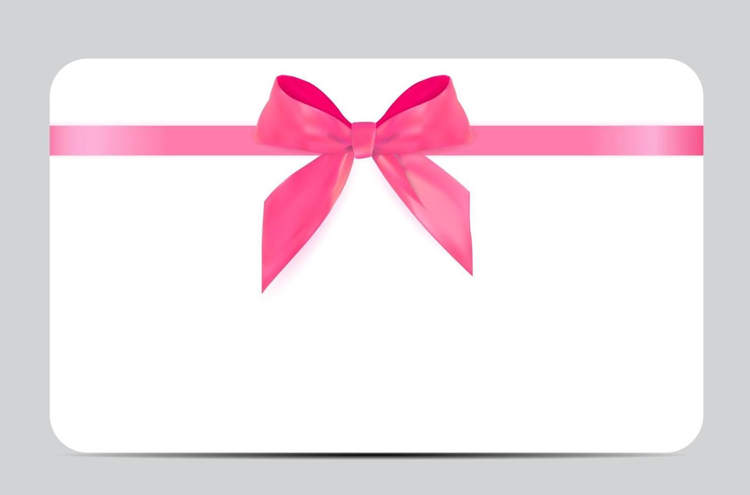 Blank Gift Card Template with Pink Bow and Ribbon. Vector Illustration for Your Business