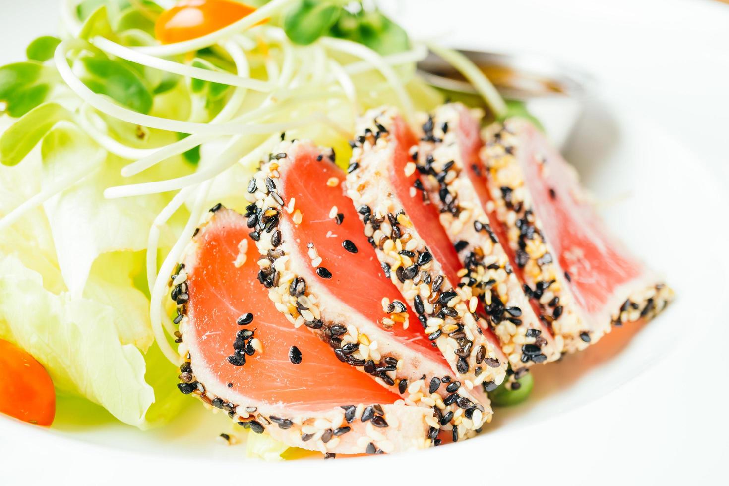 Raw fresh tuna salad photo