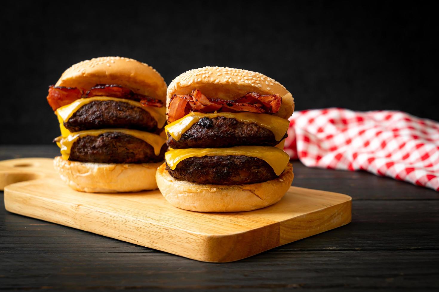 hamburger or beef burgers with cheese and bacon photo