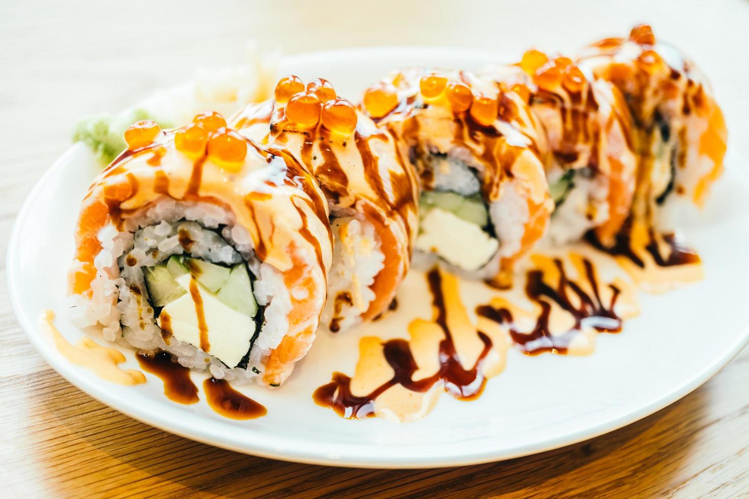 Salmon sushi roll photo