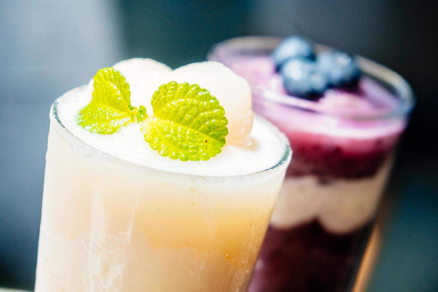 Iced drinking glass with lychee smoothies photo