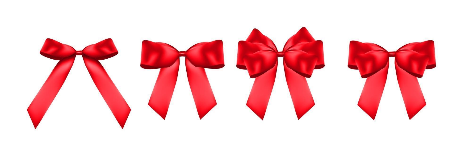 Decorative red bow collection set. 3D Realistic Vector Illustration