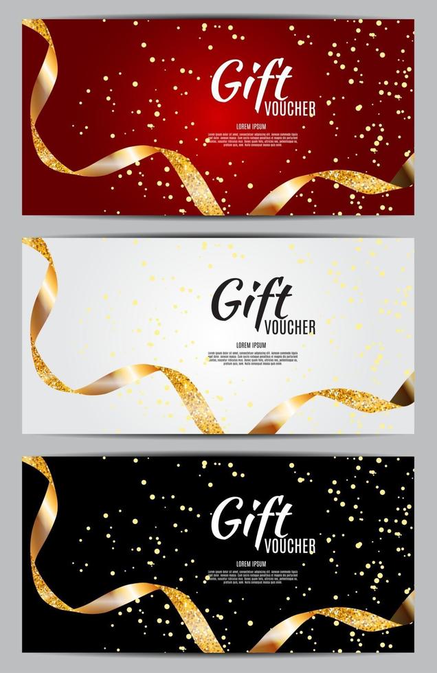 miembros de lujo, plantilla de tarjeta de regalo para una tarjeta de regalo festiva, cupón y certificado con cintas y caja de regalo para su ilustración de vector de negocio