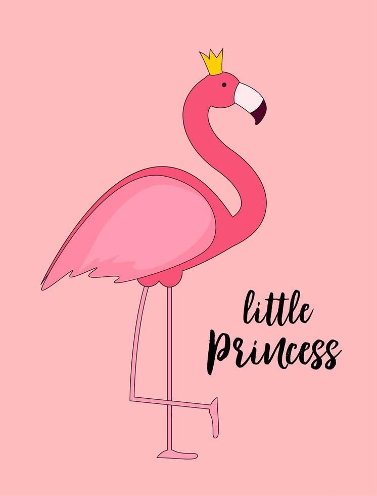 Cute Little Princess Abstract  Background with Pink Flamingo Vector Illustration