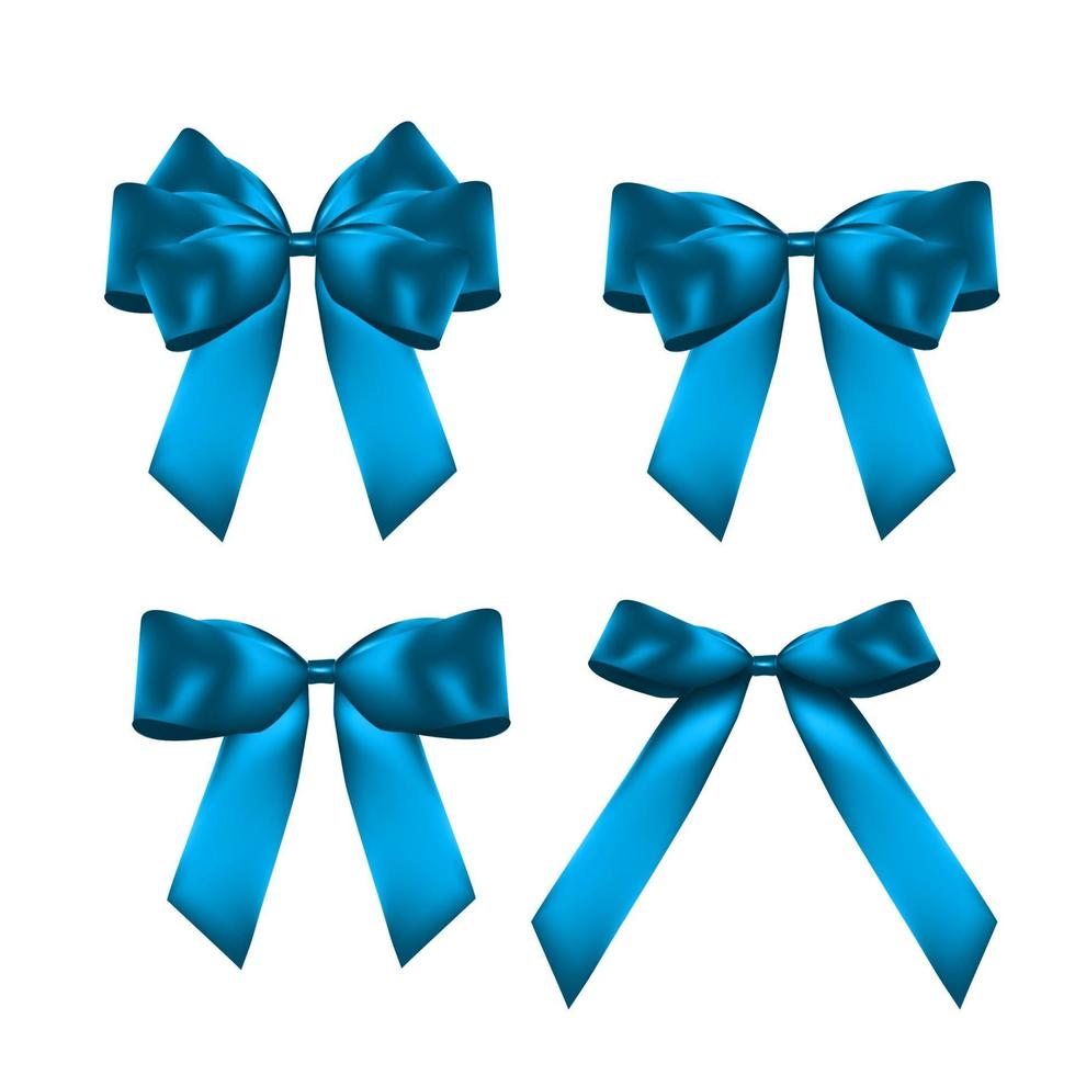 Decorative blue bow collection set. 3D Realistic Vector Illustration