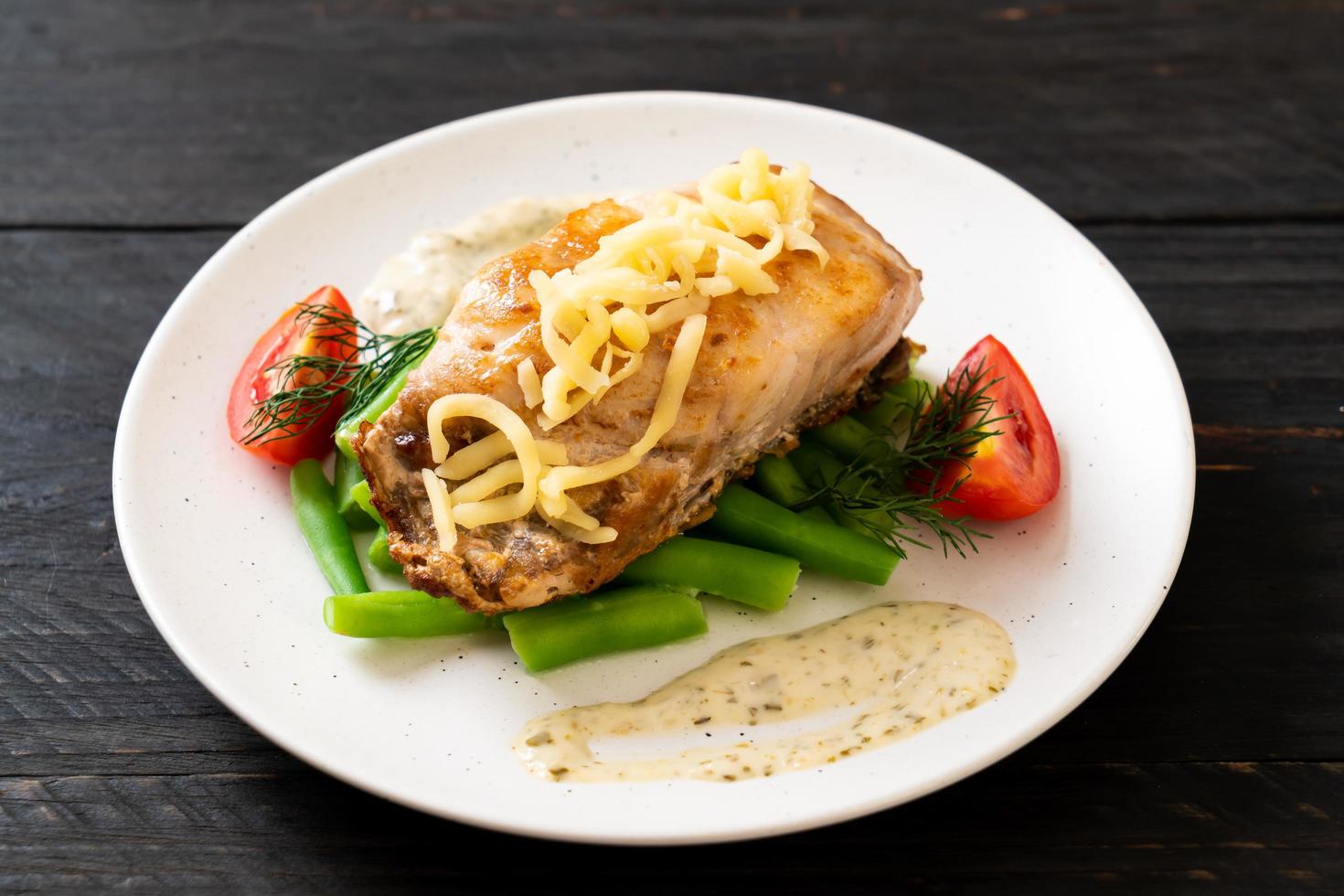 Grilled snapper fish steak with vegetable photo