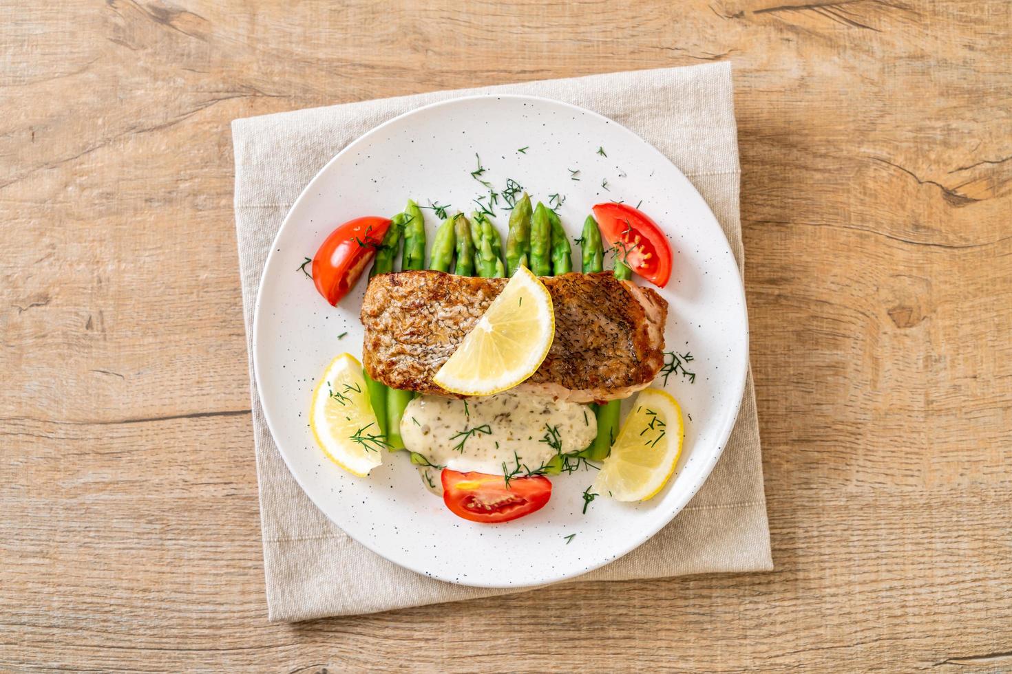 Grilled snapper fish steak with vegetable photo