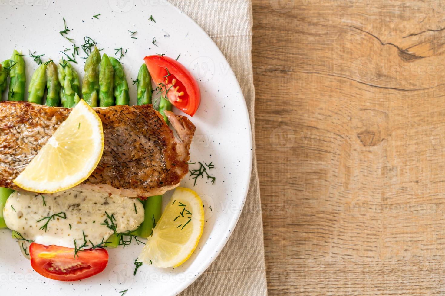 Grilled snapper fish steak with vegetable photo