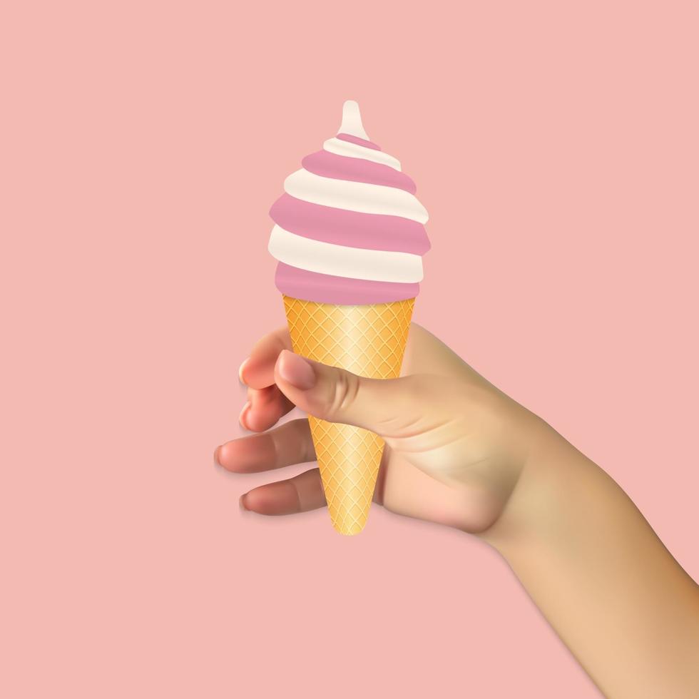 Realistic hand holding an ice Cream vector