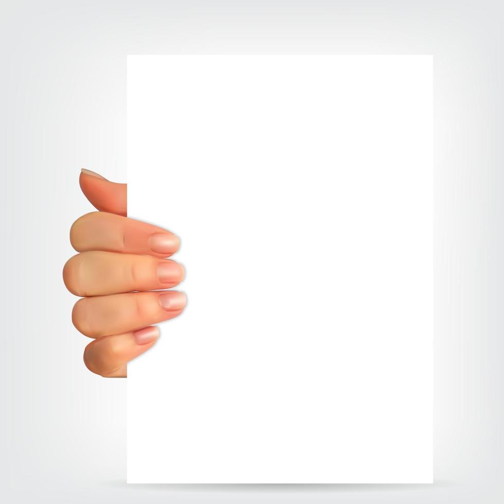 Realistic hand holding a paper vector