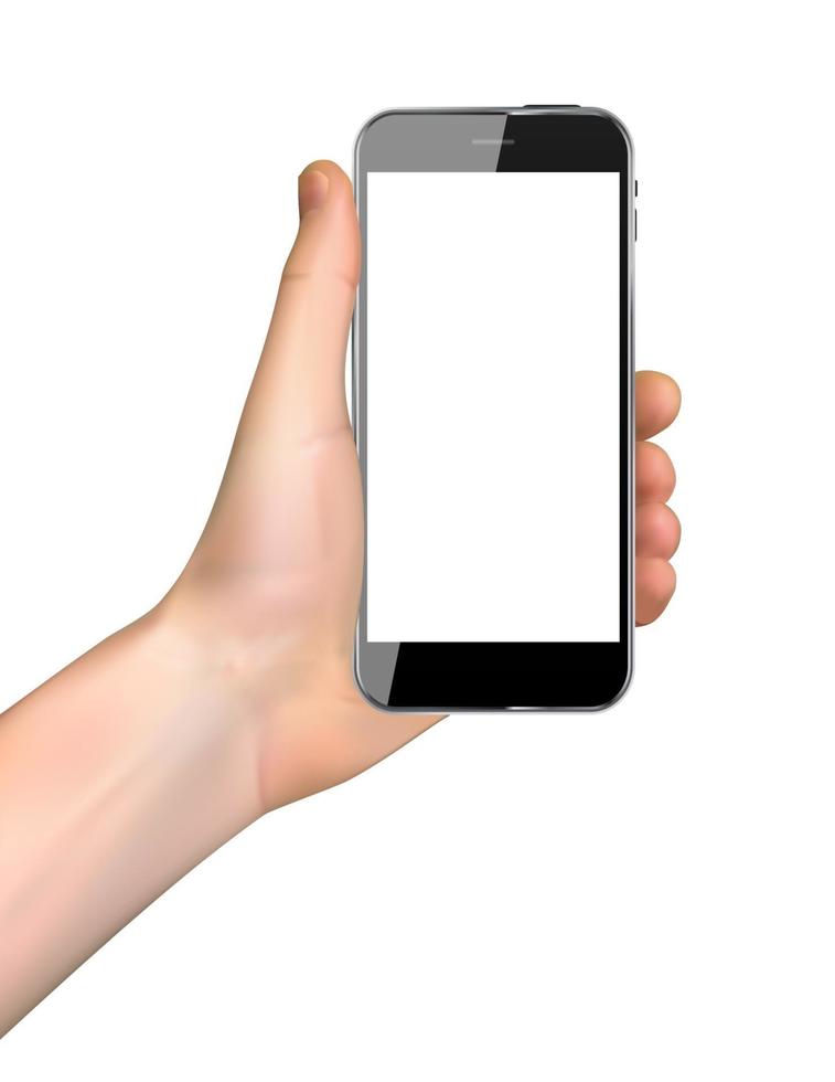 Realistic hand holding a smartphone vector