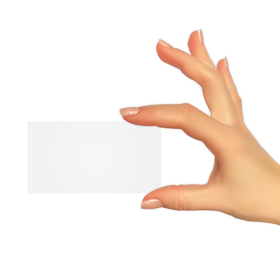 Realistic hand holding a blank paper vector