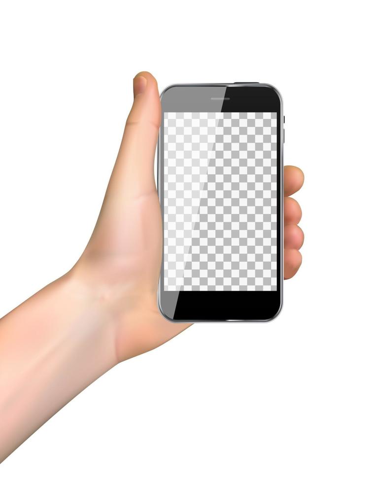 Realistic hand holding a smartphone vector