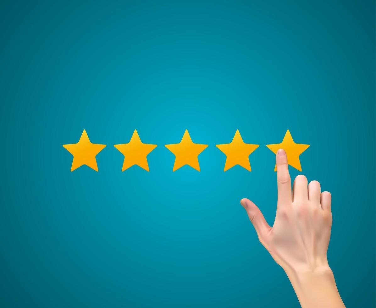 Realistic hand Star Rating. Evaluation System and Positive Review Sign vector