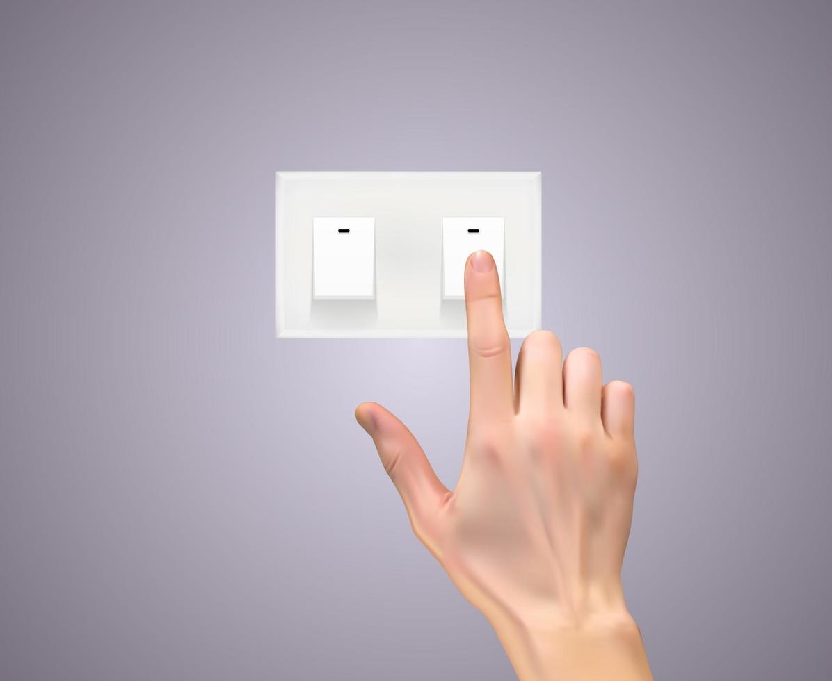 Realistic hand with light switch Vector Illustration