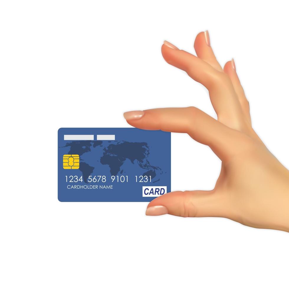 Realistic hand with credit card. Vector Illustration