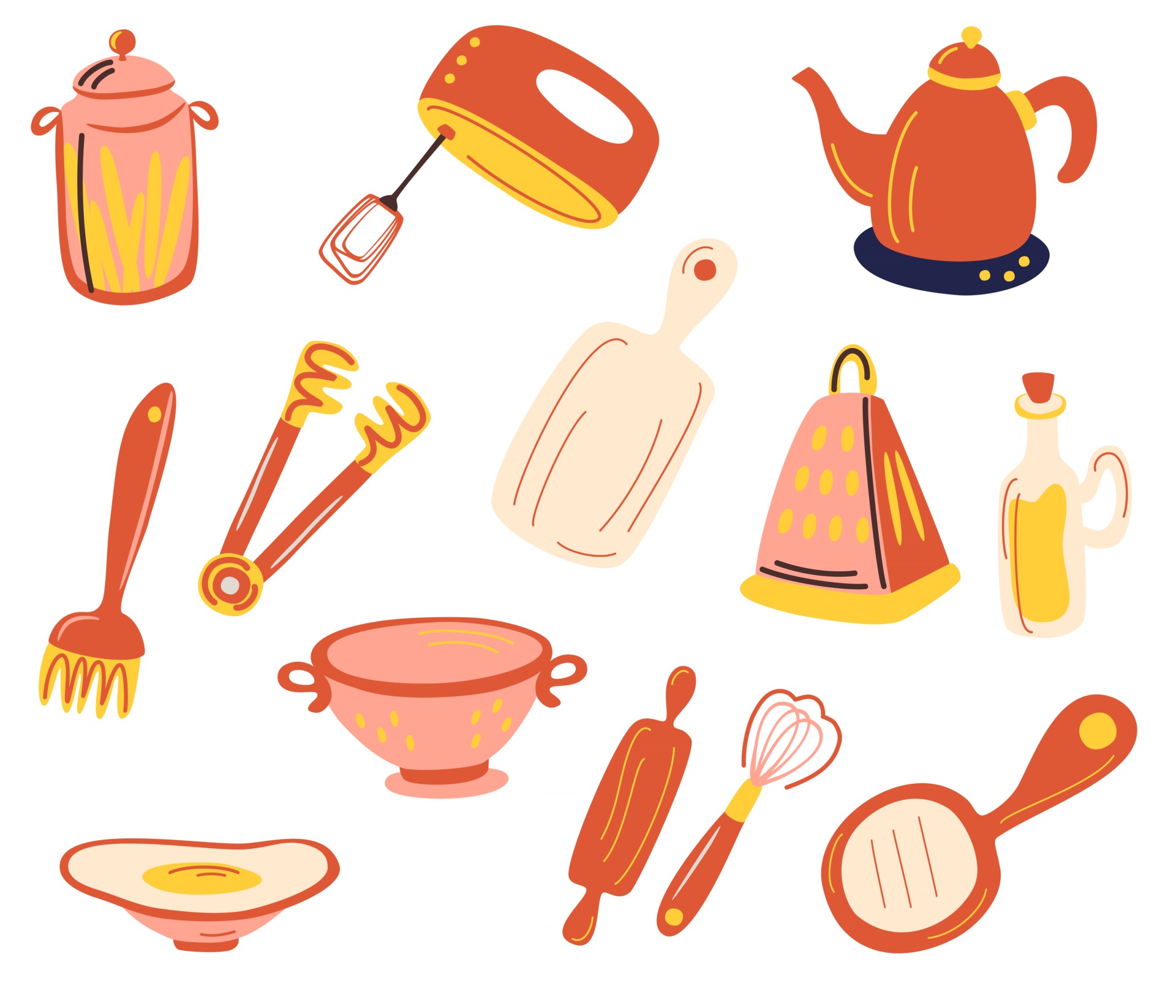 kitchen accessories set. kitchenware and utensils. Hand mixer, grater, whisk, chopping board, cans, colander, kettle. For modern recipe card template set for cookbook. Vector flat illustration. 2799652 Vector Art at Vecteezy kitchen accessories set. kitchenware and utensils. Hand mixer, grater, whisk, chopping board, cans, colander, kettle. For modern recipe card template set for cookbook. Vector flat illustration. 2799652 Vector Art at Vecteezy