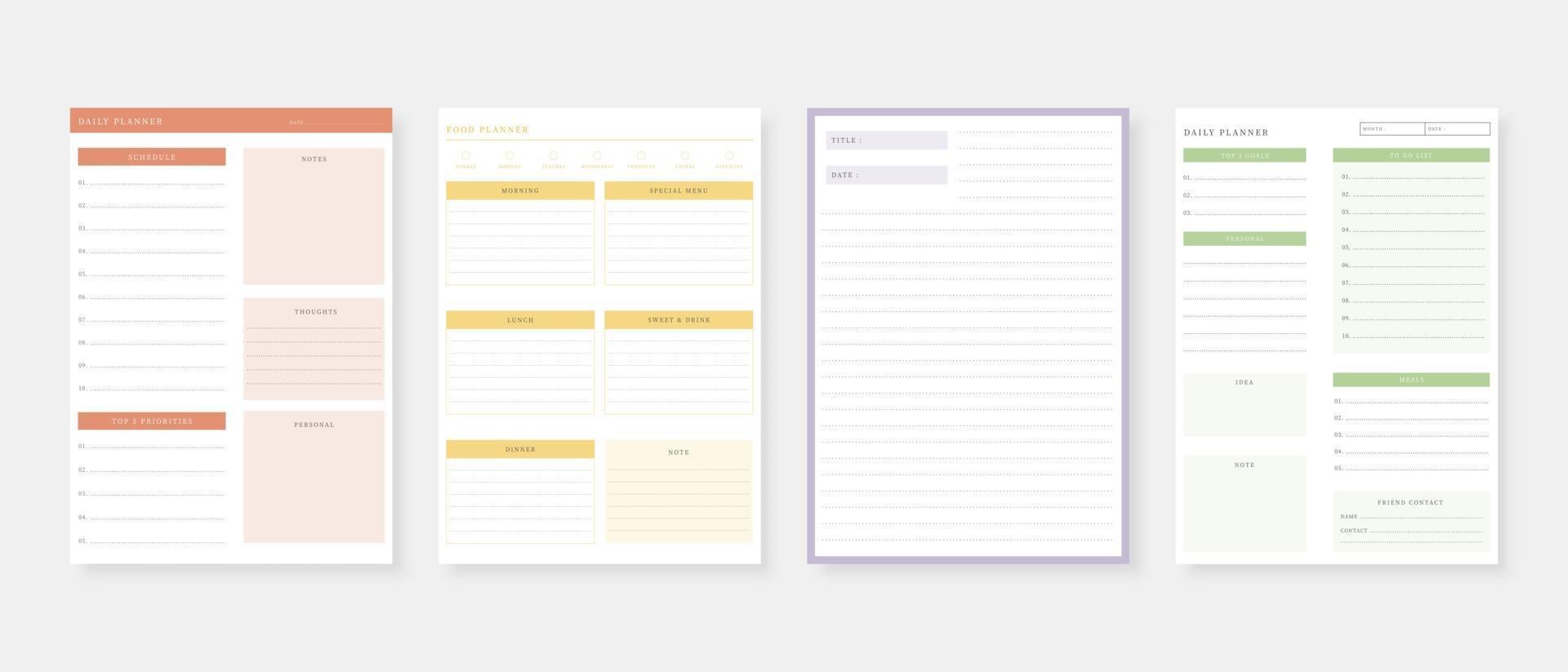 Modern planner template set. Set of planner and to do list. Monthly, weekly, daily planner template. Vector illustration.