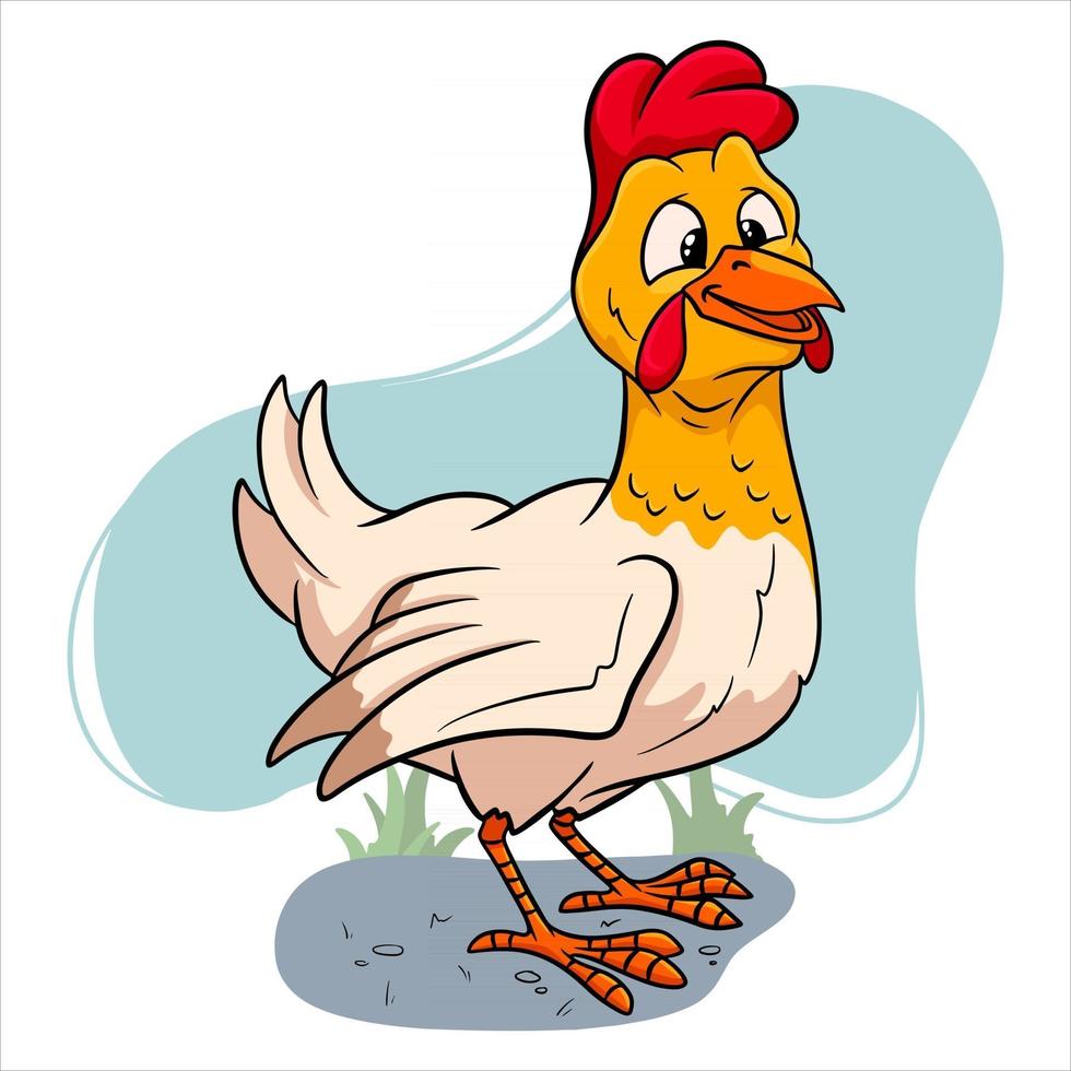 Pollo divertido personaje animal en estilo de dibujos animados vector