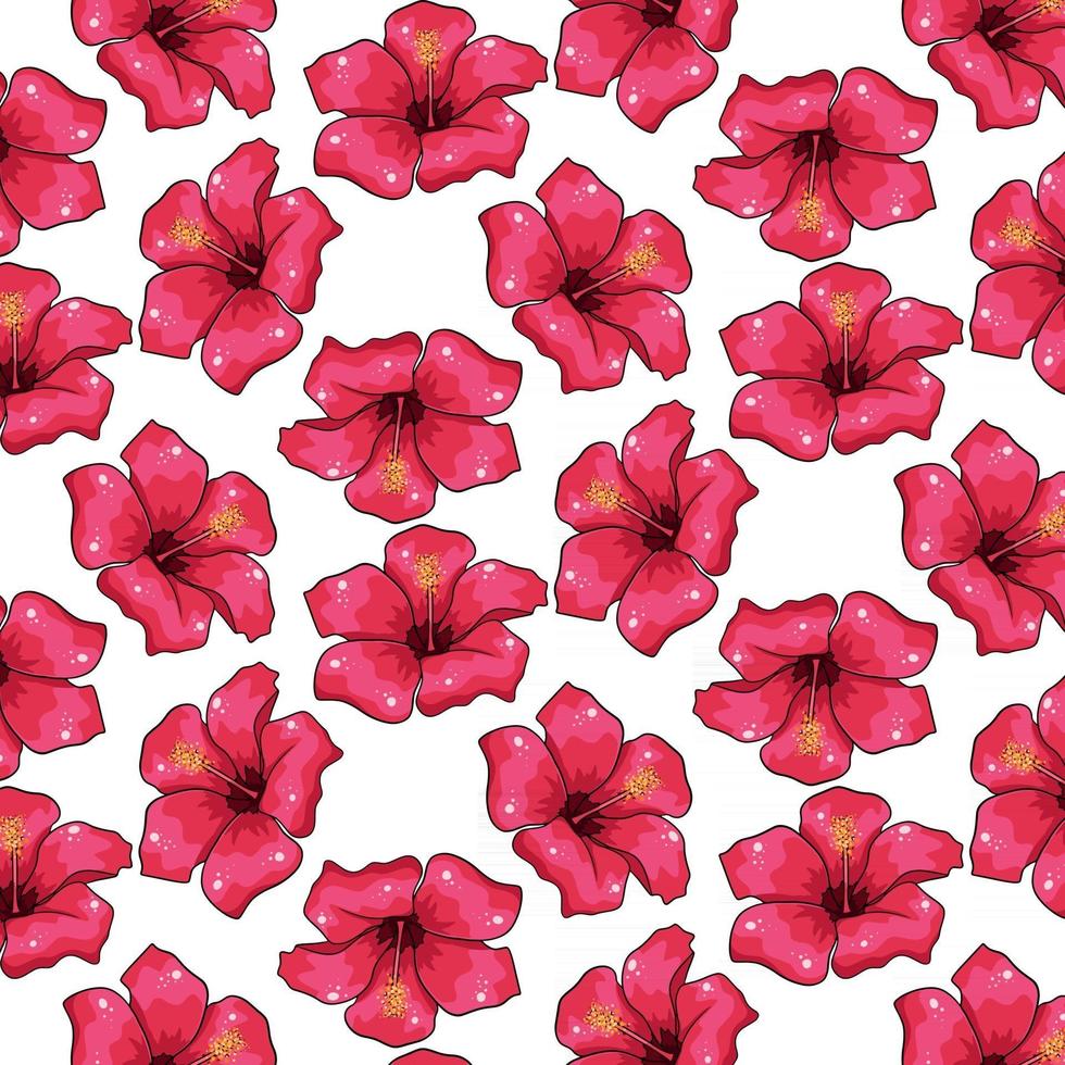 Tropical pattern with exotic flowers in cartoon style vector