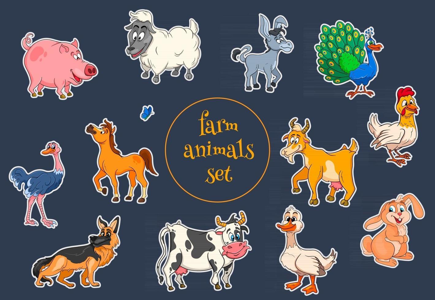 Farm animals characters big set of cartoon rural animals vector