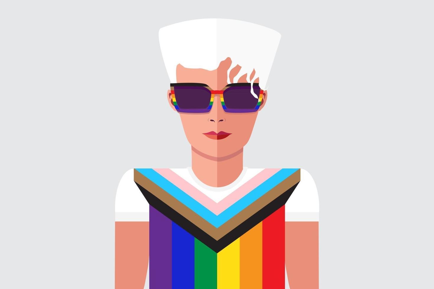 retrato de una mujer de moda o de un hombre vestido con una camiseta y gafas de sol con la nueva bandera del orgullo gay. ilustración vectorial plana 2799902 Vector en Vecteezy retrato de una mujer de moda o de un hombre vestido con una camiseta y gafas de sol con la nueva bandera del orgullo gay. ilustración vectorial plana 2799902 Vector en Vecteezy