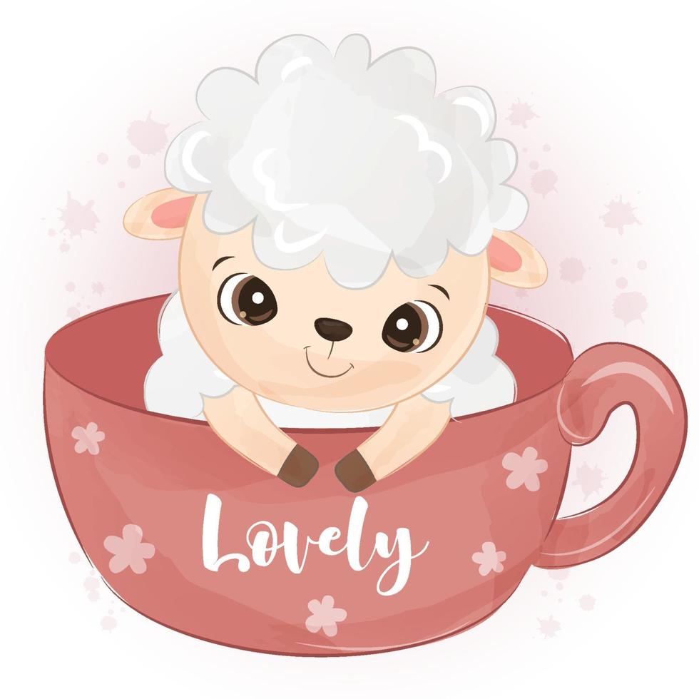 Cute little sheep in watercolor illustration vector