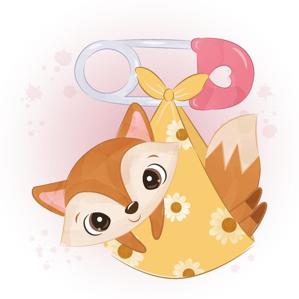 Cute baby fox in watercolor illustration vector