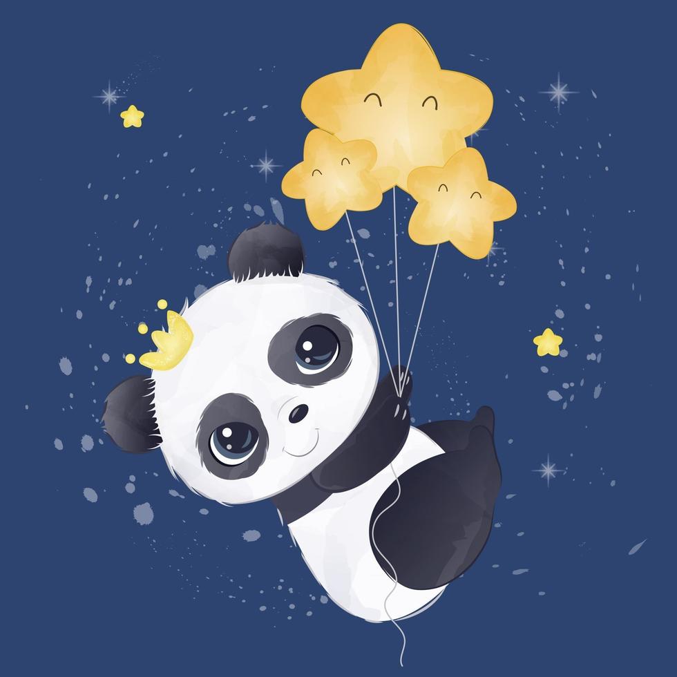 Adorable baby panda illustration in watercolor vector