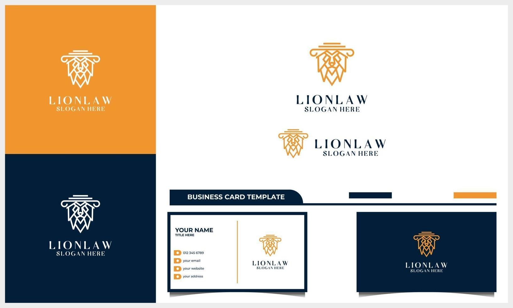 line art lion head with attorney law logo concept with business card template vector