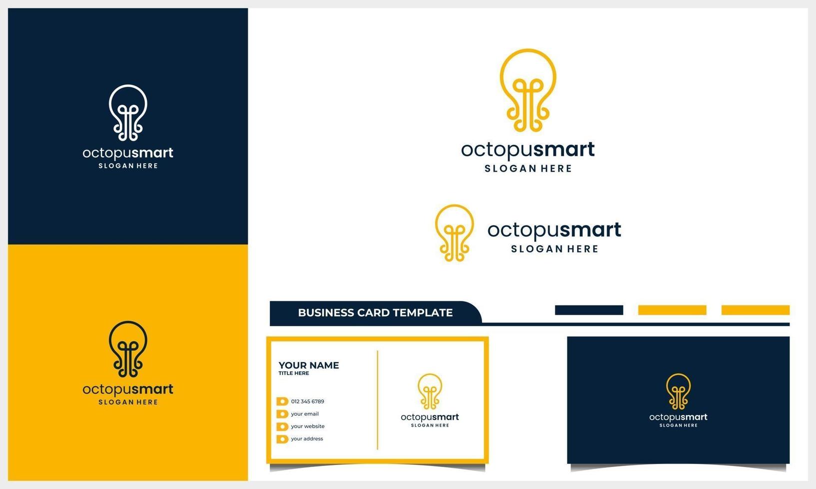 light bulb with smart octopus logo design concept and business card template vector
