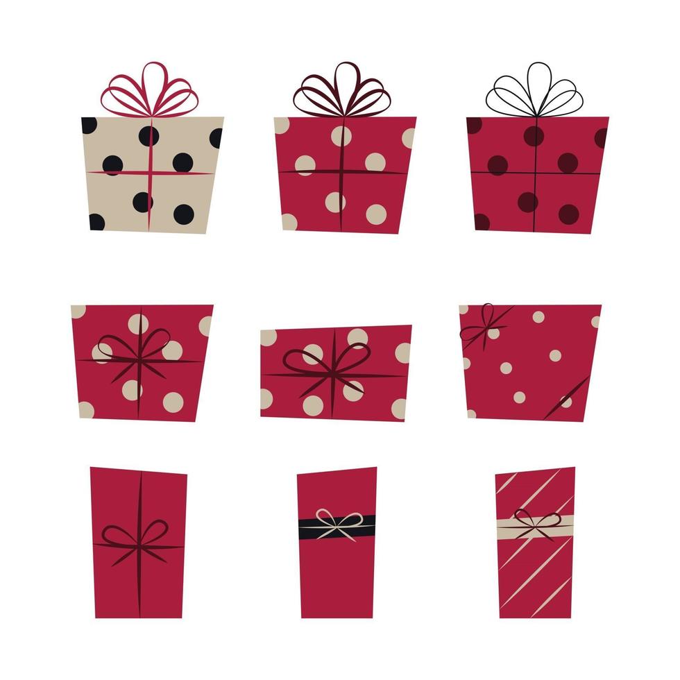 Set of Christmas Presents Flat Vector Illustrations