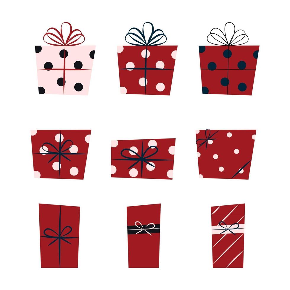 Set of Christmas Presents Flat Vector Illustrations