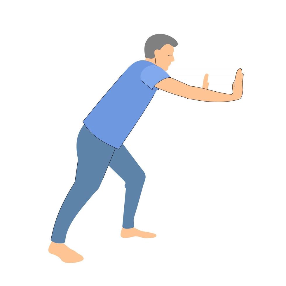 person pushes or moves something. man in full growth on a white background vector