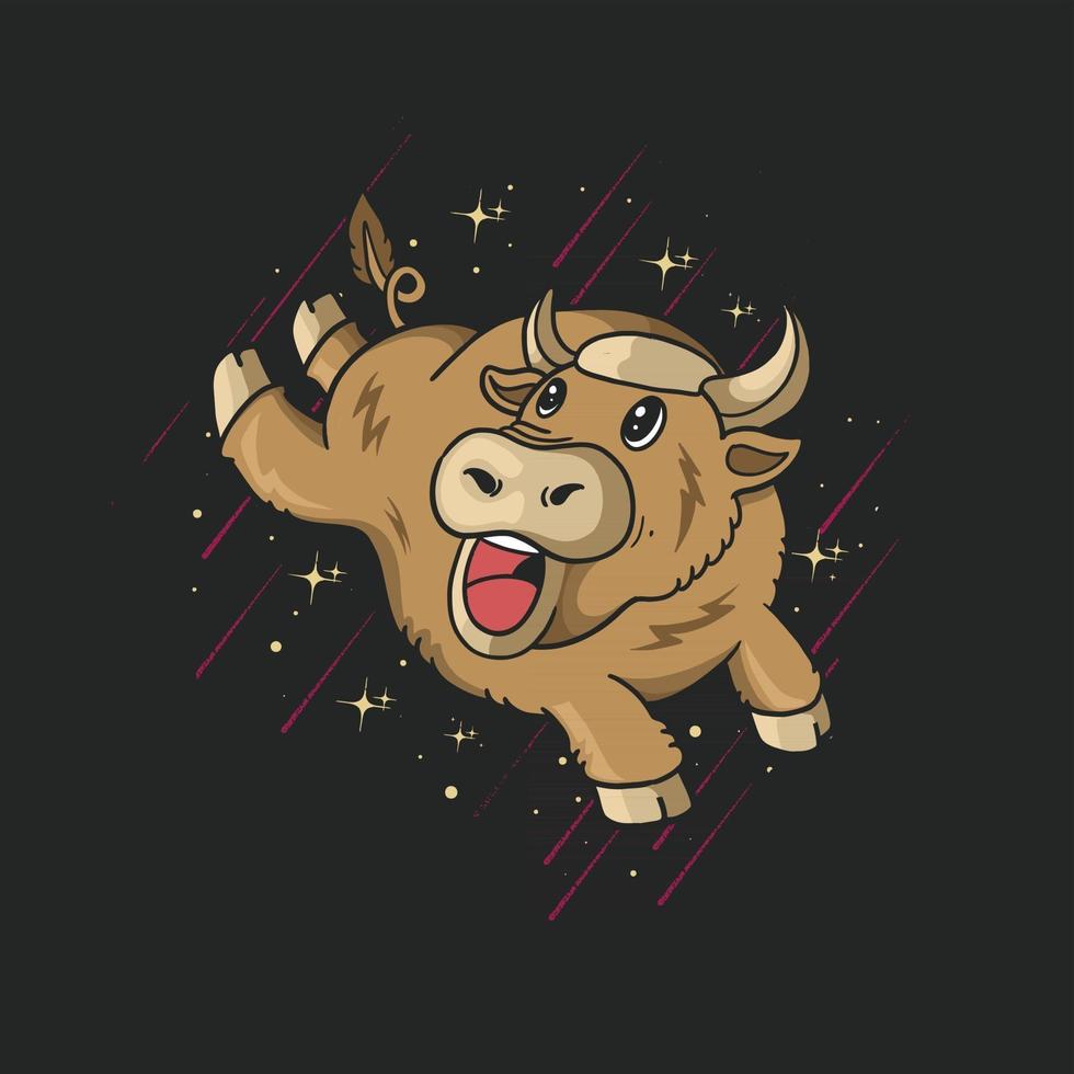 cute bull jumping with stars illustration vector