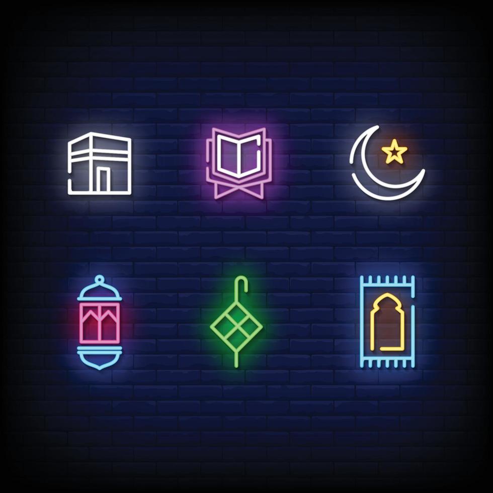 Ramadán símbolo letreros de neón estilo texto vector