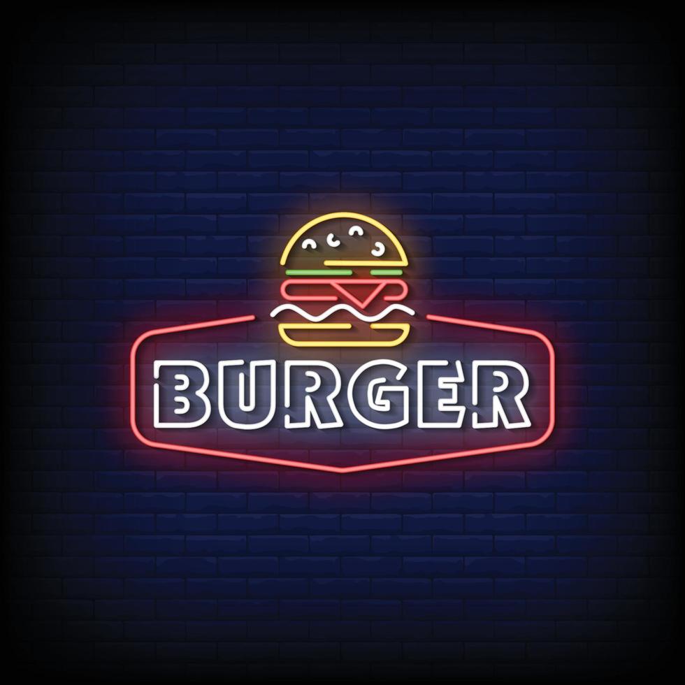 vector de texto de estilo de letreros de neón de hamburguesa