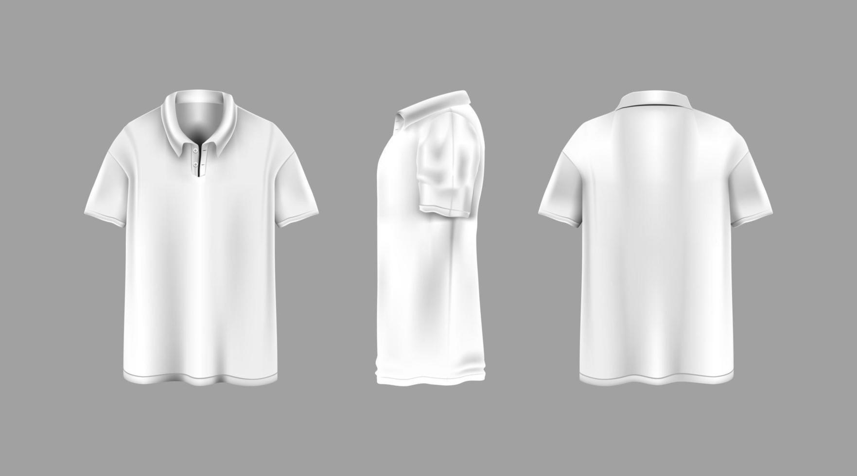 Collar shirt template set, front, side, back view mockup vector