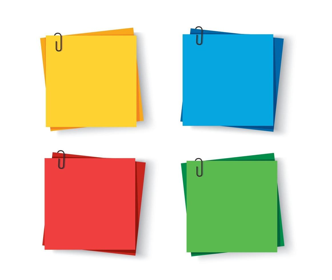 Notes colored. Sticky papers with pin clips memo vector