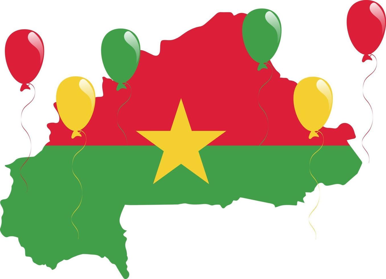 mapa de burkina faso de áfrica occidental y bandera de estrella amarilla con globos rojos y verdes vector