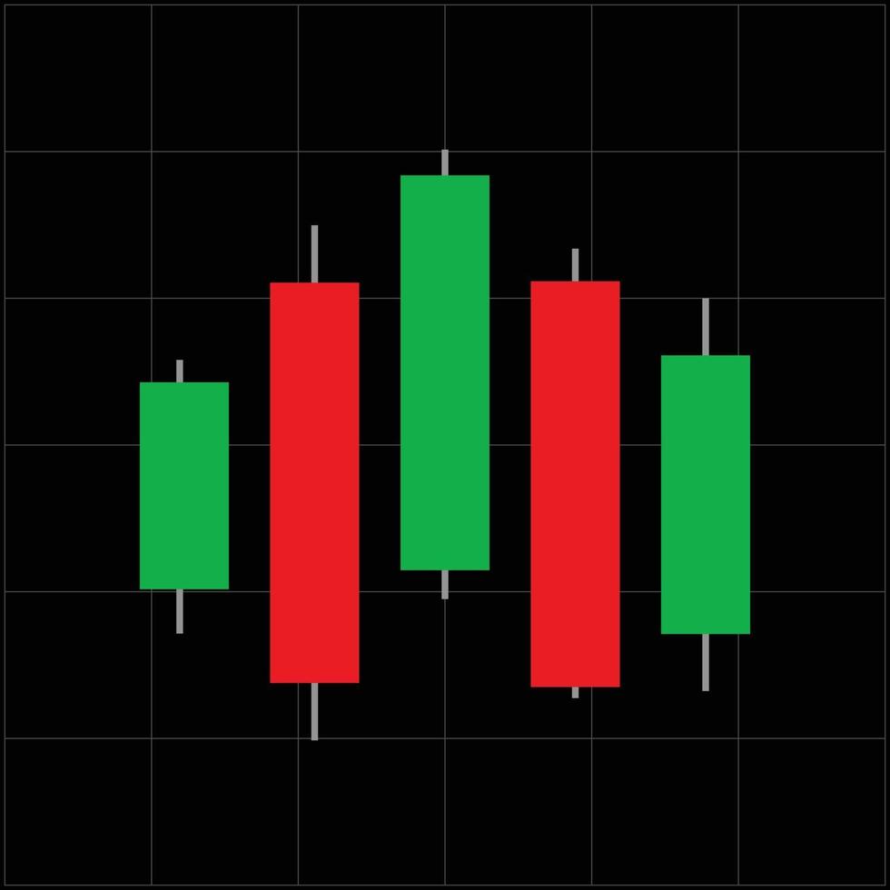 Gráfico de comercio de divisas palos de velas verdes y rojas sobre un fondo negro vector