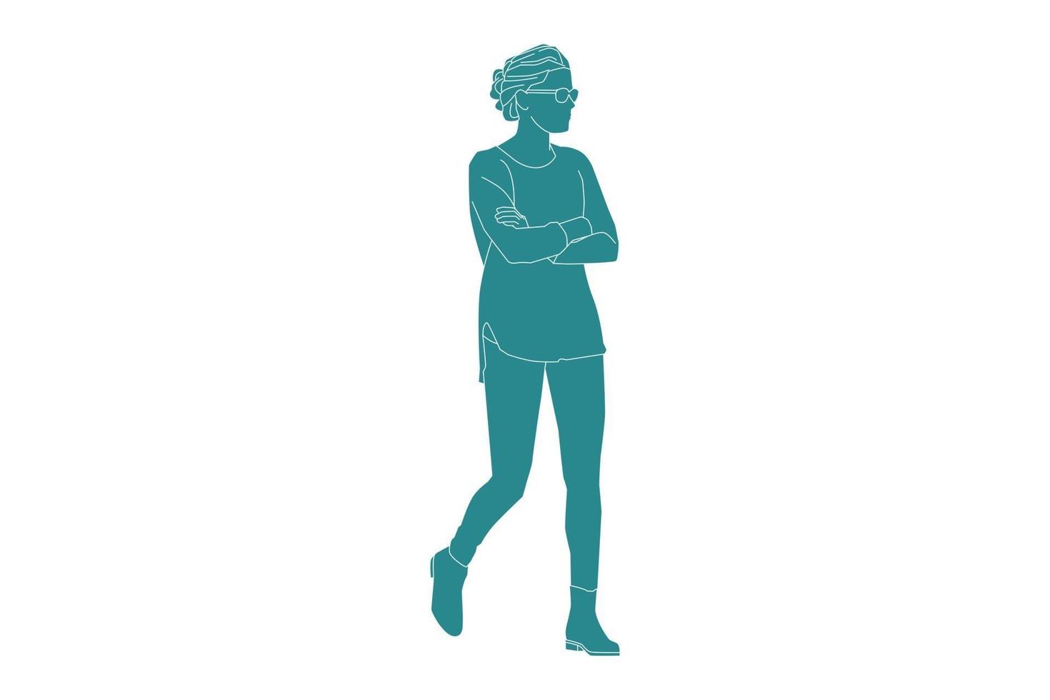 Ilustración vectorial de mujer casual en la calle lateral, estilo plano con contorno vector