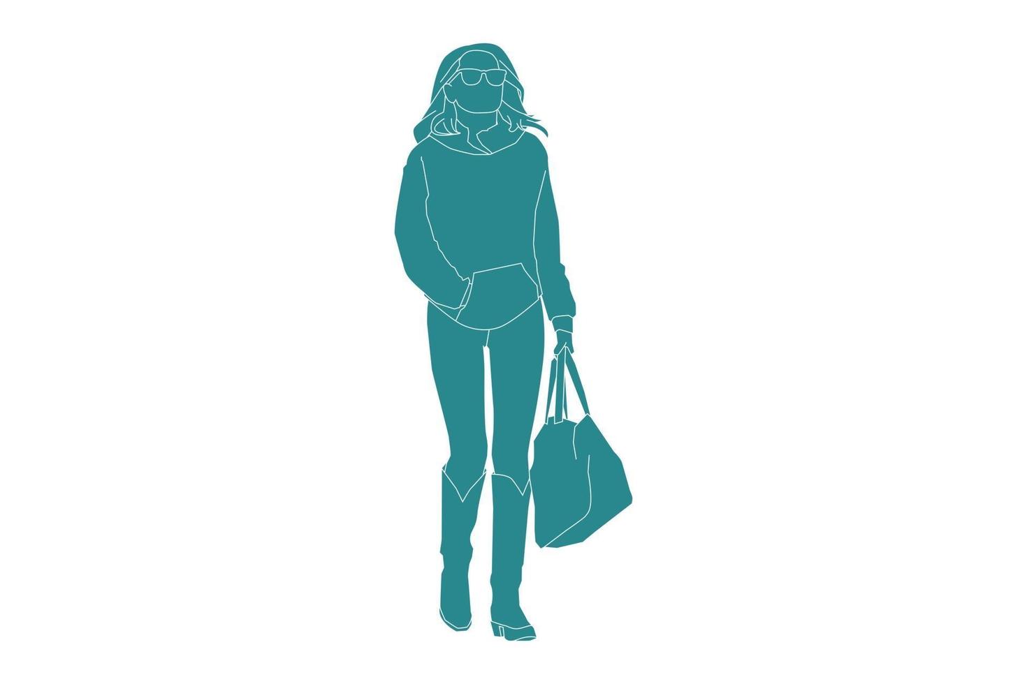 Ilustración vectorial de mujer de moda en sus botas, estilo plano con contorno vector