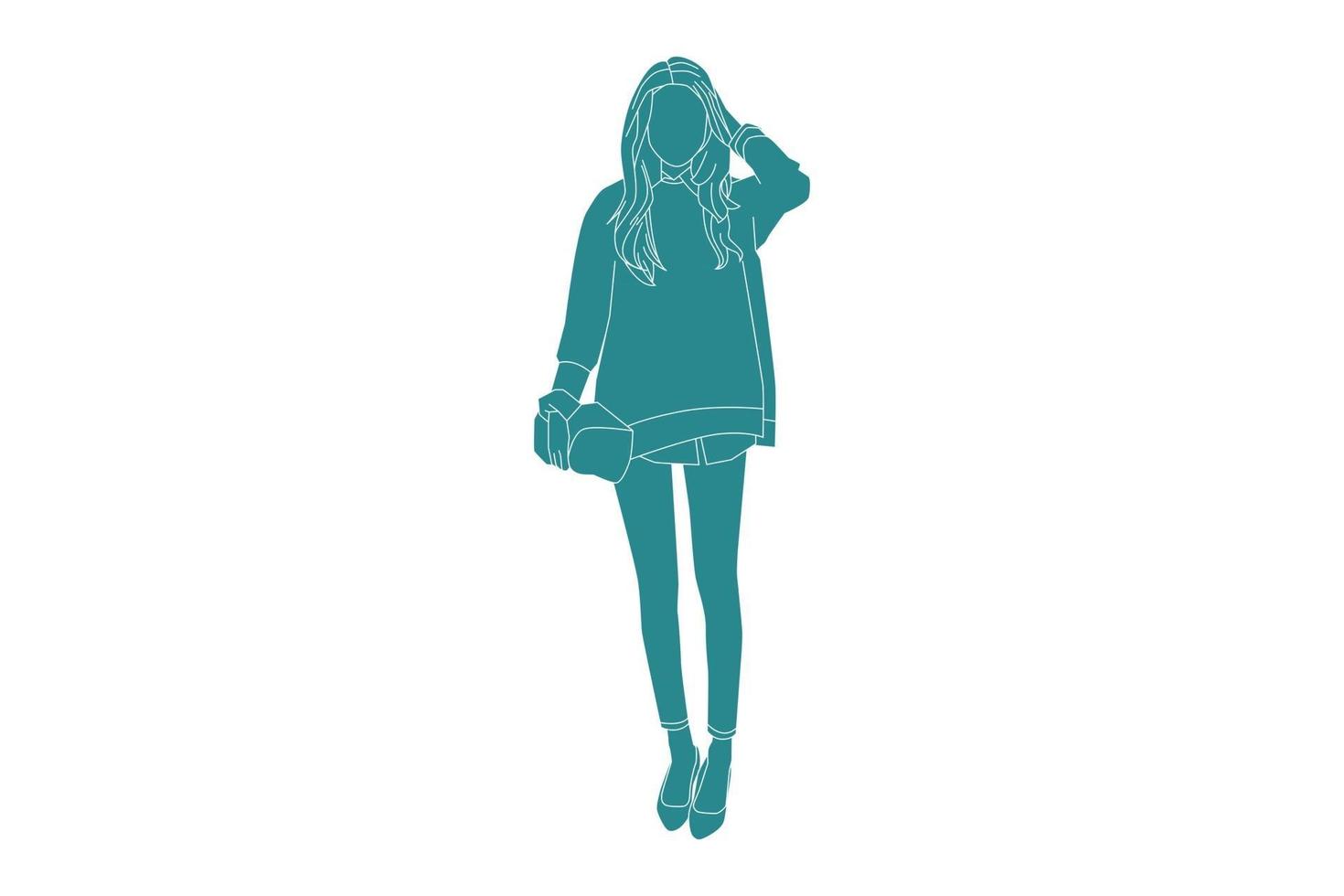 Vector illustration of woman with sweater, Flat style with outline