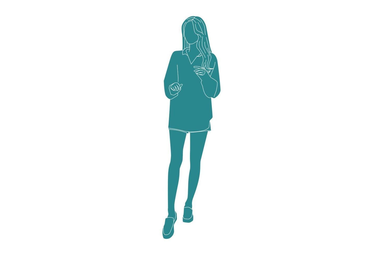 Vector illustration of casual woman pose casually with hot pants, Flat style with outline