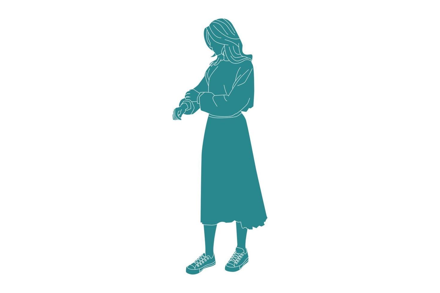 Ilustración vectorial de linda mujer haciendo limpieza de su suéter, estilo plano con contorno vector